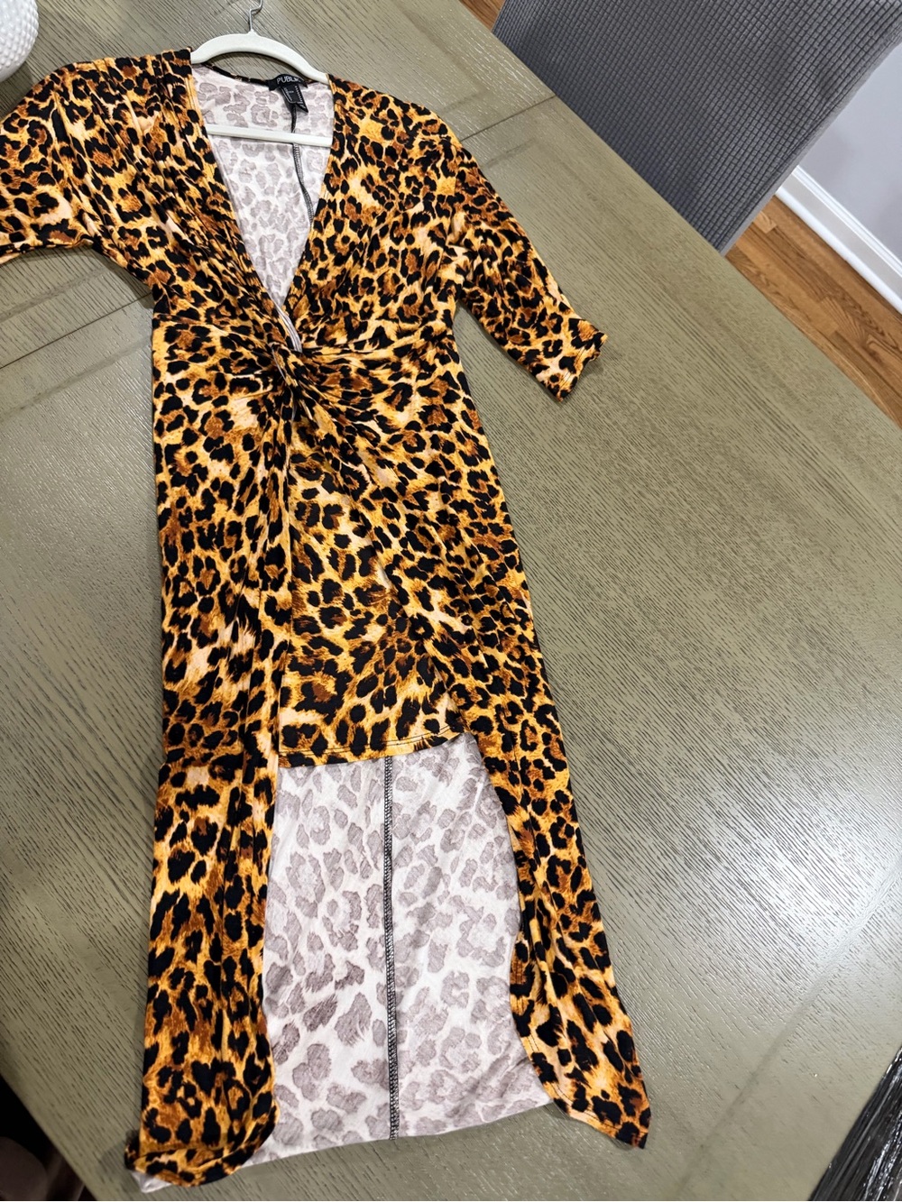 Leopard-Print Twist Front Midi Dress in Golden Brown - Women
